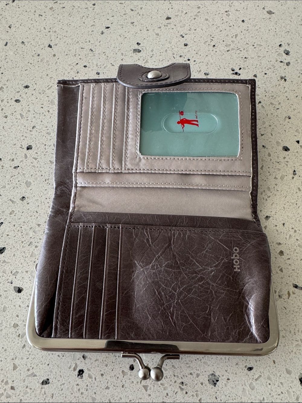 HOBO Wallet Small Clutch in Taupe Gray Textured Leather Kiss Lock EUC - Picture 12 of 12